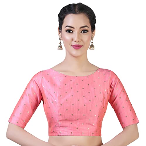 Image of Studio Shringaar Women Cotton Silk Silky Brocade Readymade Elbow Length Sleeves Saree Blouse Choli