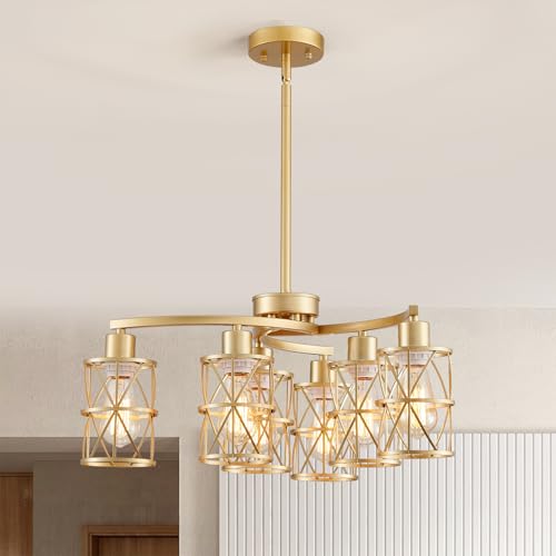 XINGQI Modern Gold Chandelier Unique 6-Light Adjustable Height Pendant Lighting