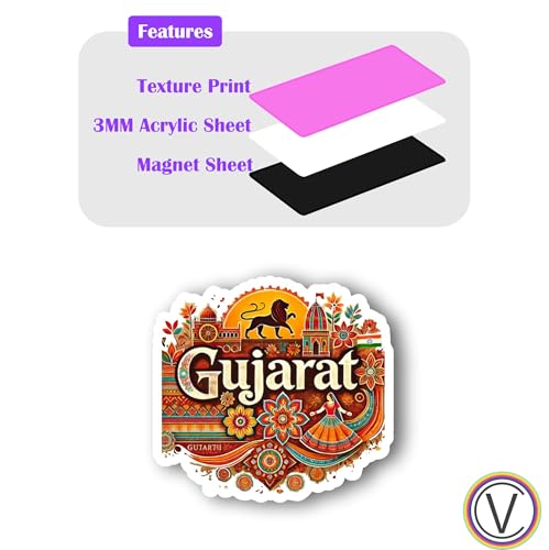 Image of Gujarat Textured Finish Acrylic Fridge Magnet - UV Texture Printed, Stylish Multicolor Magnet for Fridge, Wardrobe & Metal Surfaces, Pack of 1 (Gujarat)