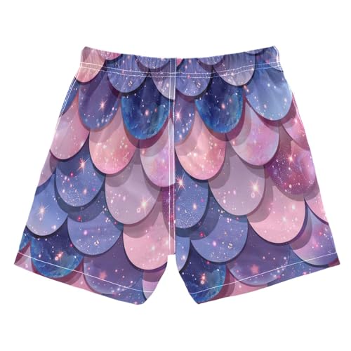 Swim Shorts for Boys, Anti Chafe Swim Trunks for Boys 2 T, Purple Pink Blue Mermaid Scales2