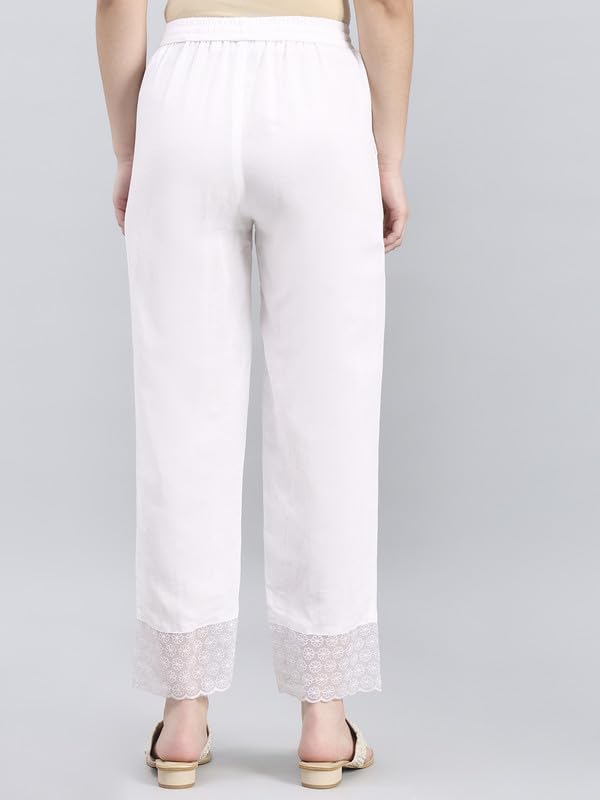 Image of GO COLORS Rayon Blend Ethnic Pant Organza for Women Full Length| Mid Rise, Lace Design