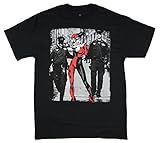 Harley Quinn Perp Walk Batman Villain Adult T-Shirt - Black (X-Large)
