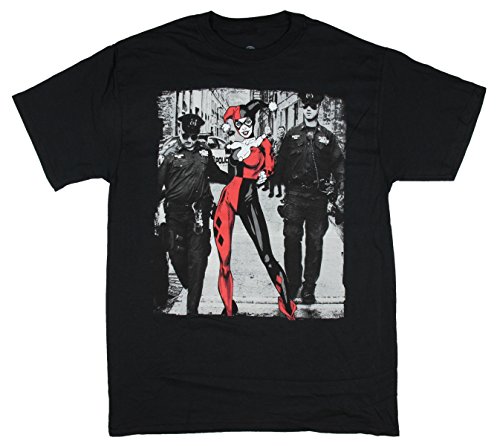 Harley Quinn Perp Walk Batman Villain Adult T-Shirt - Black (X-Large)