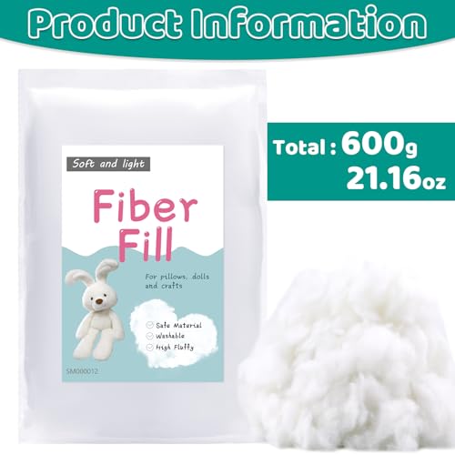 Image of LOKUNN 1.3lb /600g Polyester Fiber Fill, (2.12oz~3.97lb) Stuffing for Crochet Animals Pillow Filling Stuffing Cushion Filling, Batting High Resilience Fill Fiber for Stuffed DIY Crafts (White)