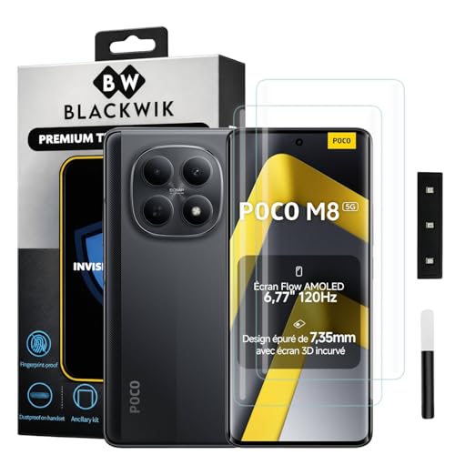 Image of Blackwik Premium Curved UV Tempered Glass For Poco M8 5G Cellphone (Transparent, Pack of 2) Advanced Border Less Full Screen Coverage UV Screen Protector Guard With Installation Kit