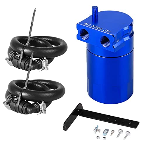 Image of 350ml Aluminum Oil Catch Can Polished Oil Separator Tank Compatible with Ford F150 2.7EB 3.5EB 5.0L Passenger Side 2011-2021, Expedition 3.5L EcoBoost 2018-2021, Raptor 3.5L Ecoboost 2017-2021,Blue