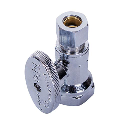 Image of Midline Valve 82138QS-OM-5 Water Supply Stop Valve with Quarter Turn Wheel; One Piece Design; Straight Shut-off for Toilet, Sink, Dishwasher; 3 /8 in. FIP x 3 /8 in. COMP; Chrome Plated Brass (5 Pack)
