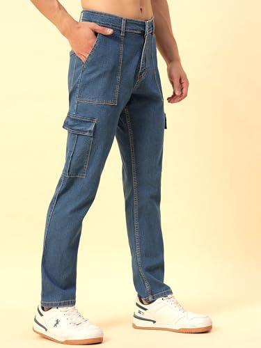 Image of STUDIO NEXX Men's Loose Fit Cargo Jeans| Stretchable | Cargo Denims | Utility Pockets
