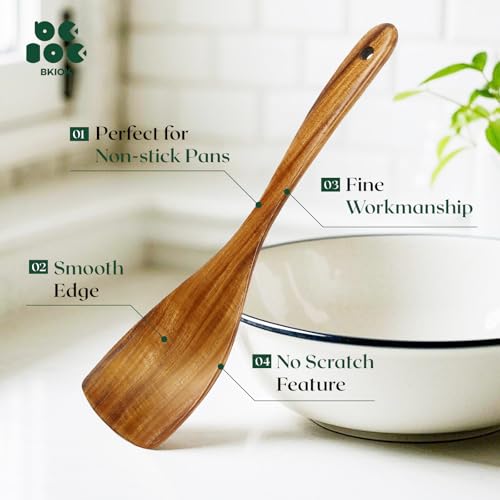 Image of Wooden Spatula for Cooking, Handmade Wooden Kitchen Utensil, Teak Wooden Turner Flat Frying Spatula for Nonstick Cookware (Spatula-Flat)