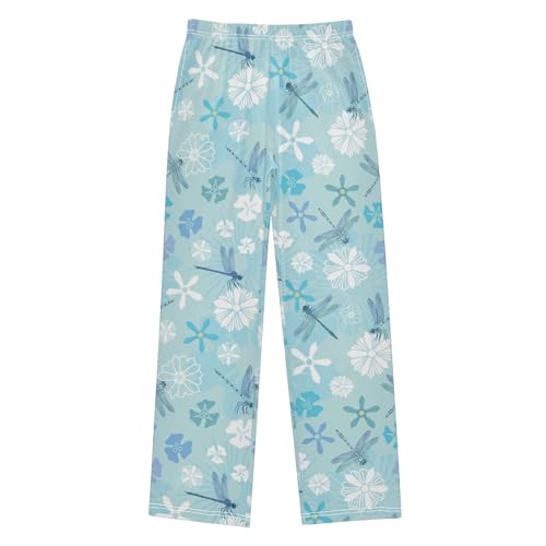 ZZXXB Dragonfly Spring Flowers Boys Long Pants Soft Trousers Elastic Waist Kids Lounge Bottoms with Pockets S-XL