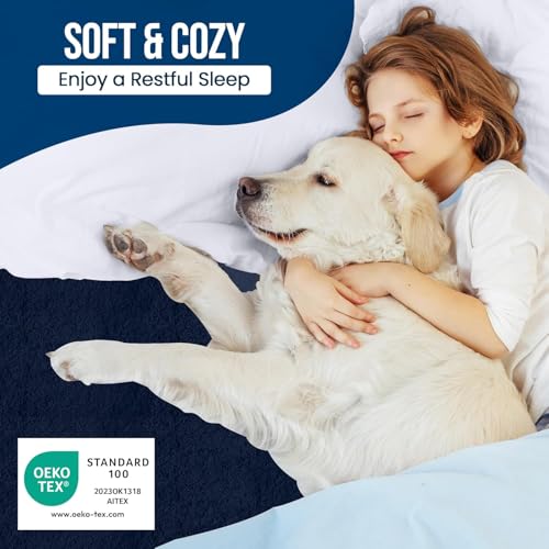 Image of 100% Waterproof Premium Cotton Feel Mattress Protector | Ultra Soft Breathable & Hypoallergenic Fitted Bed Protector Terry Cover | Fits Upto 10 Inches (Navy Blue, 72 x 48,4x6 Feet)