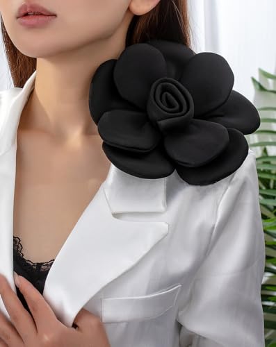 Image of Chunky Fabric Flower Brooch Pin for Women Girls Fashion Dainty Layered Rose Camellia Flowers Corsage Boutonniere Brooches Lapel Pins Elegant Wedding Holiday Party Dress Accessories Jewelry