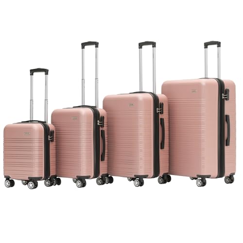 Recopilación de Maleta de viaje - los preferidos. 45 COMPASS | Juego de 4 Maletas de Viaje Rígidas - Maletas Montevideo ABS Resistentes Color Rosa – Ruedas Giratorias 360° - Tamaños 16', 20', 24', 28' - Set de Equipaje Ligero y...