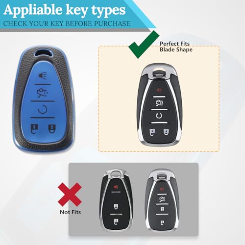 Image of for Chevy Key Fob Cover with Metal Braided Rope Keychain, Upgraded TPU Surface Grain Key Case for Malibu Equinox Blazer Trax Traverse Camaro Volt (5 Buttons) (Blue, B1)