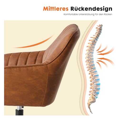 Sweetcrispy Esszimmerstühle, Küchenstuhl Drehbar & Höhenverstellbar - Leder Sessel Esstisch mit Armlehne, 360° Drehstuhl Esszimmer in Braun, 1 Stück