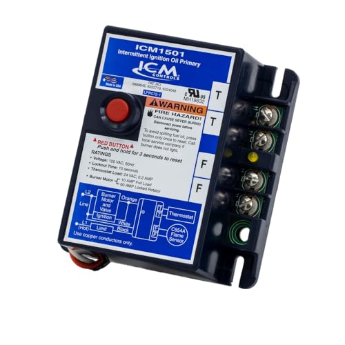 ICM Controls ICM1501 Intermittent Ignition Oil Primary Control with 15 Seconds Safety Timing, Replacement for R8184G Series Honeywell