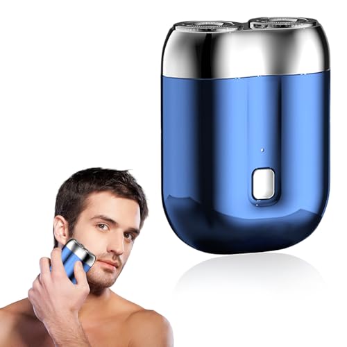 Mini Afeitadora Eléctrica Hombre, Afeitadora Eléctrica Portátil, Afeitadora para uso en seco y húmedo, Recargable por USB, Impermeable, para uso diario en el hogar, viajes, oficina (Azul)