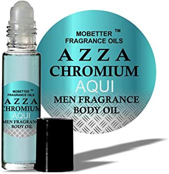 MOBETTER FRAGRANCE OILS AZZA CHROMIUM AQUI Men Cologne Body Oil 1/3 oz roll on Glass Bottle