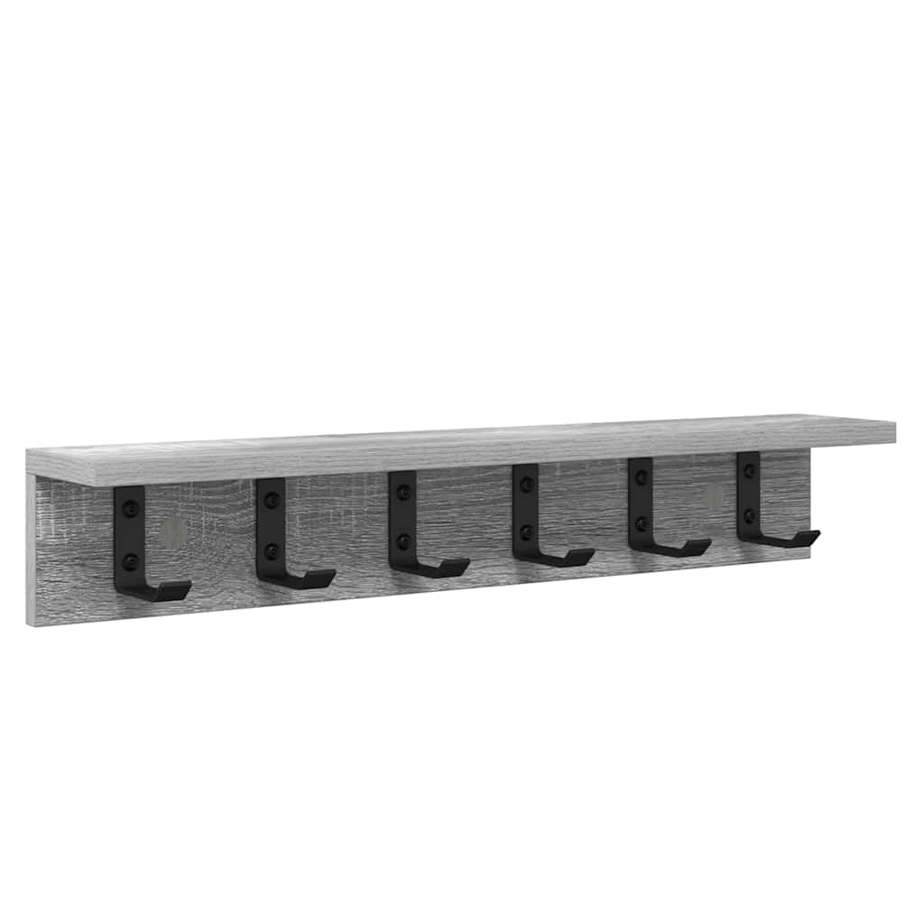 Étagère murale flottante en bois gris sonoma de 60 cm avec crochets