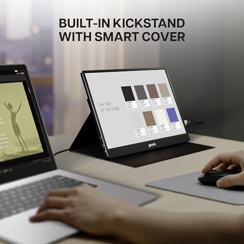 Image of GEONIX 17.3 inch Full HD 1080p IPS Portable Monitor, Ultra-Slim, IPS, 350 Nits Brightness, Foldable Kickstand Cover, Dual Speakers, USB-C & Mini HDMI, for Laptop /Phone /Console, 1 Year Warranty (Black)