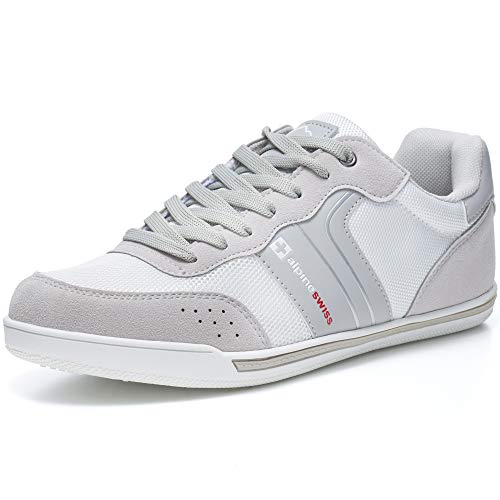 Alpine Swiss Liam Mens Fashion Sneakers Suede Trim Low Top Lace Up Tennis Shoes SLV 10 M US Silver