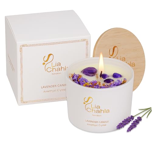 Luxurious Lavender Scented Candles 6 Oz – Aromatherapy Candle with Amethyst Crystals...