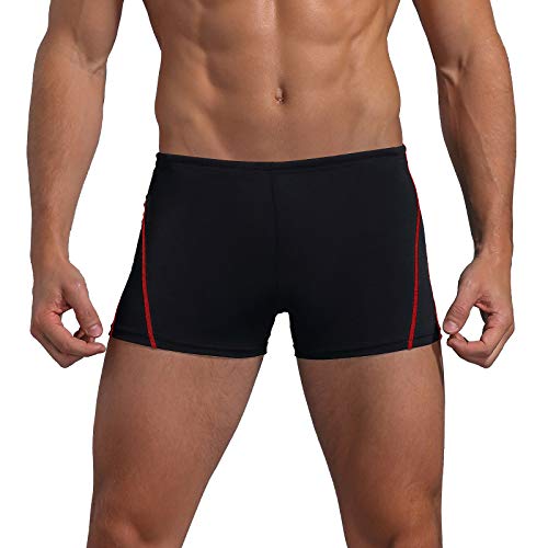 Easyglide Square Leg Suit Mens Comfortable Swimsuit for Polyester PBT Fabric (Black&Red, 40)