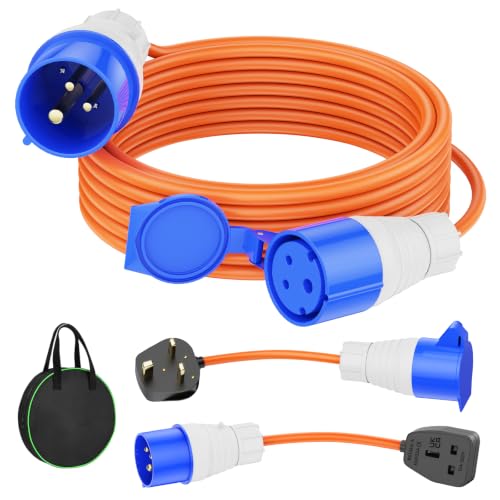 FTJKGH Camping Caravan Hook Up Cable 10m - IP44 Waterproof 16A Caravan Electric Hook Up Cable Extension Lead with Caravan Electric Adapter and Carry Bag Idea Motorhomes Accessories UK
