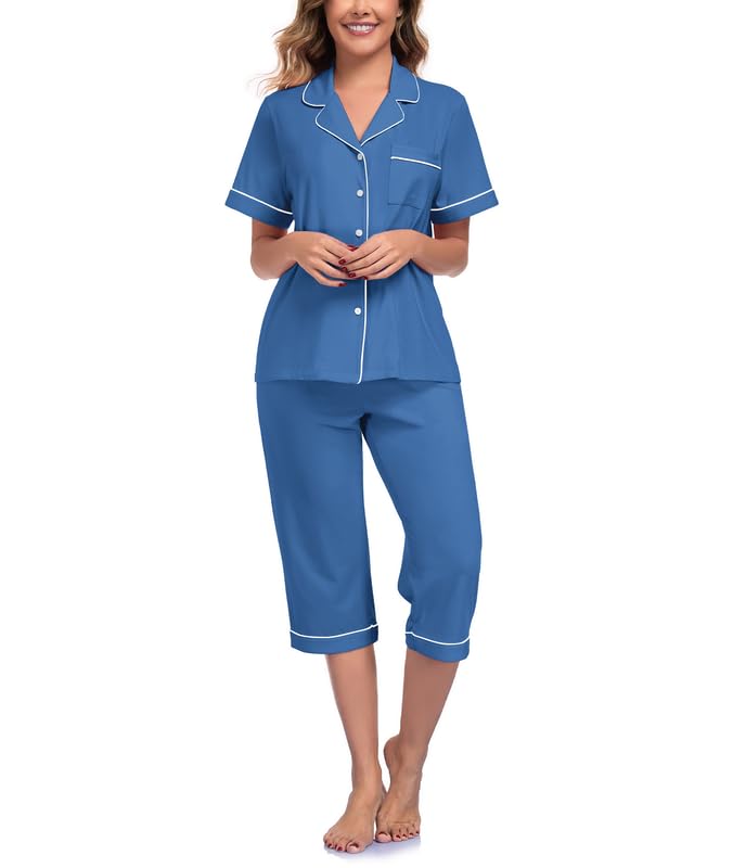 CF Cotton Modal Pajamas for Women 2 Piece Soft Short Sleeve Top and Capri Pants Womens PJS Sets