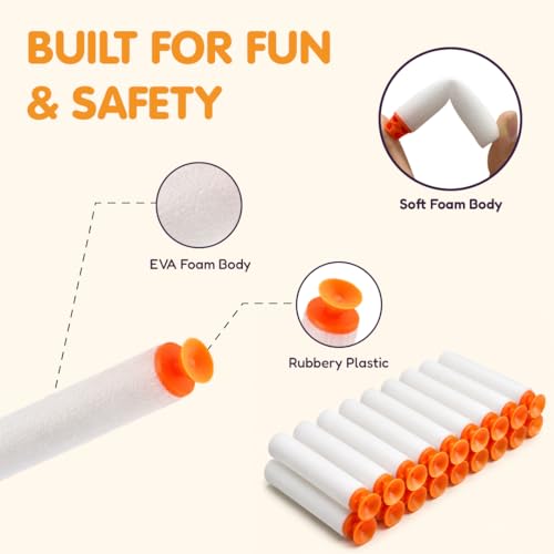 Image of 100 Soft Foam Bullets Combo | 7.2x1.2cm | for Alpha Striker (50 Suction Sticky + 50 Standard) Refill Darts for Toy Gun, Safe Kids Ammo, Indoor Outdoor Shooting Toy Accessories