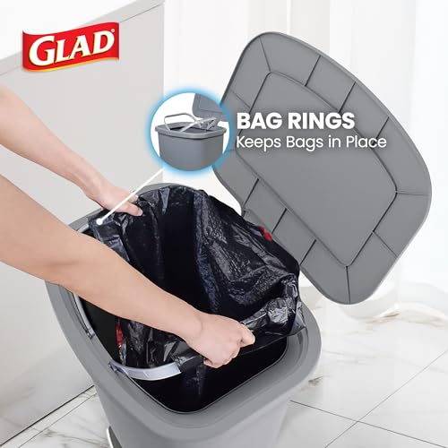 Image of Glad 20 Gallon Trash Can with Clorox Odor Protection | Plastic Kitchen Waste Bin | Hands Free with Step On Foot Pedal and Garbage Bag Rings, Grey