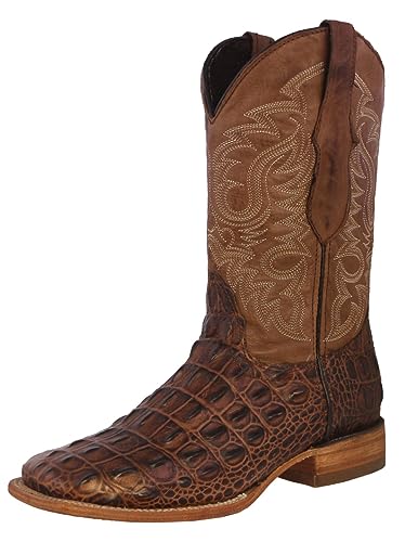 Texas Legacy Mens Brown Western Leather Cowboy Boots Crocodile Back Print Square