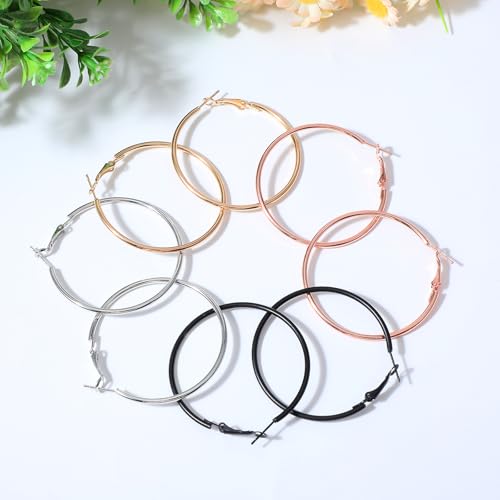 Tyqour 4 Paare Große Creolen Ohrringe Set, Edelstahl Ohrringe Länge 70mm, Silber Creolen Hoop Kreis Gold, Hypoallergen Kreis EndloseCreolen für Mädchen und Damen
