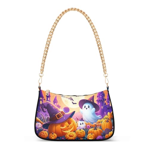 Halloween Ghost Shoulder Bag for Women, Handbag with Chain Strap, Soft Purse Tote Bag for Ladies