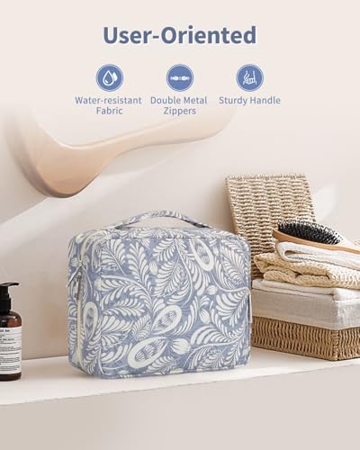 Image of Hanging Travel Toiletry Bag Cosmetic Make up Organizer for Women and Girls Waterproof (Blue Leaf)