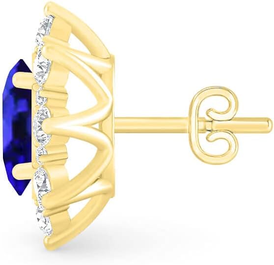 Inspereza Oval Gemstone and Round Diamond Halo Stud Earrings in 10kt Gold (7X5 MM gemstone)