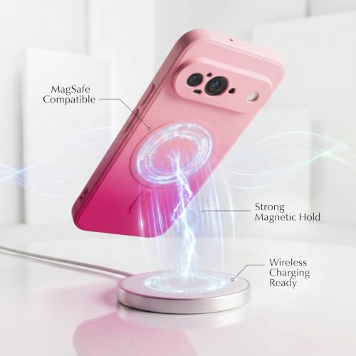 Image of amazon basics Gradient Mag-Safe Case for Google Pixel 9 | Soft Silicone Shockproof Cover with Camera Protection | Slim Lightweight Design | Smooth Touch & Durable - Light and Dark Pink
