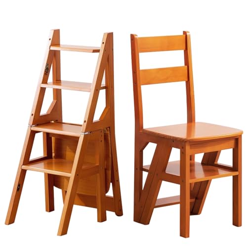 XDXINY Escalera de biblioteca plegable de madera maciza, taburete plegable de 4 peldaños, escalera de 2 usos, 4 escalones, soporte para flores (marrón, 46 x 37 x 90 cm)