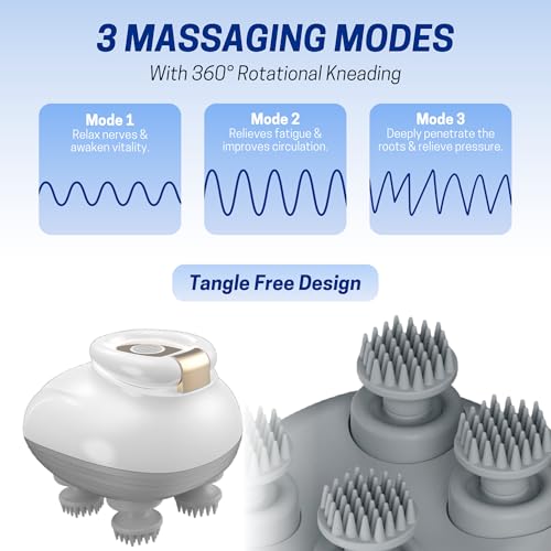 Image of Brago Elevate Scalp Massager | Head Massager with Red Light Therapy for Hair Growth | 96 Silicon Kneading Points, Detachable Heads, 3 Modes, Type-C Charge | Stress Relief and Relaxation