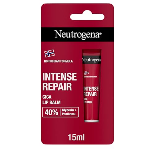 Neutrogena Fórmula Noruega Bálsamo Labial Cica Reparación Intensa (1 x 15 ml), bálsamo hidratante labial con 40% glicerina y pantenol, para labios secos y dañados