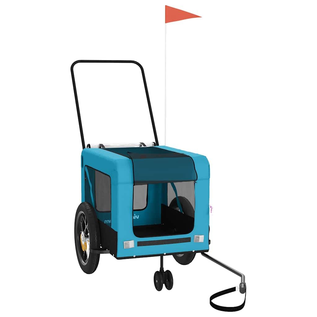 vidaXL Pet Bike Trailer, Pet Cart Carrier for Small Dogs, Dog Bike Trailer with Flag, Dog Bicycle Wagon, Blue and Black Oxford Fabric and Iron
