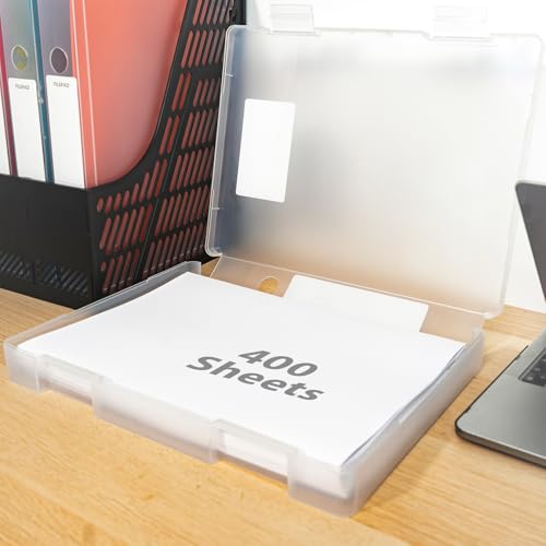 Image of 4 Packs A4 Paper Storage Boxes, 8.5 x 11 Plastic Portable Project Case for US Letter Size, Multi-Purpose Thick Scrapbook Storage Box for Office