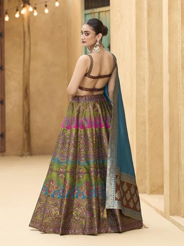Image of PURVAJA Women's Kanjiwaram Semi-Stitched Lehenga choli