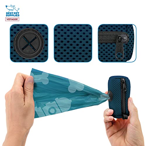 Image of Best Pet Supplies Dog Poop Bag Holder Leash Attachment, Color, Reusable Mesh Dispenser Pouch for Travel, Walking, Park, and Outdoor Use, Soft and Durable with Clip-On - Prussian Blue, (DS01-BUW)