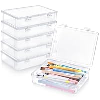 Oqqlin 6 Pcs Plastic Storage Boxes with Lids, 9 x 6.5 x 2 Inch Clear Rectangular Plastic Box Multipurpose Craft Organizers Small Storage Containers for Pencils, Beads, Craft Accessories, Small Items