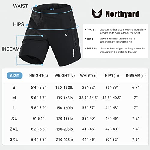 Northyard Men's Athletic Hiking Shorts Quick Dry Workout Shorts 7"/ 9"/ 5" Lightweight Sports Gym Running Shorts Basketball Exercise Black L #TOP5
