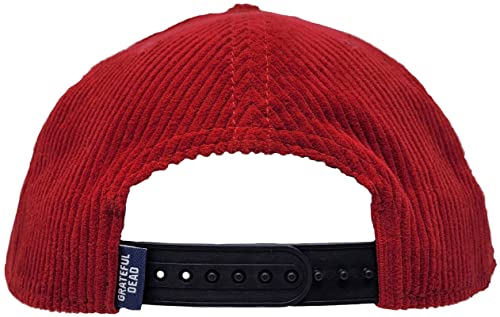 Image of Ripple Junction Grateful Dead Embroidered Steal Your Face Hat Retro Red Corduroy Adjustable Flat Bill Officially Licensed