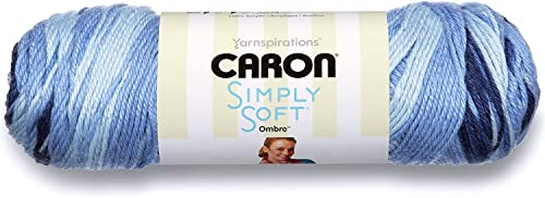Image of Caron Simply Soft Worsted Yarn - Saturday Blue Jeans Ombre, Acrylic, 3 Pack of 141g /5oz, 235 Yards, Knitting /Crochet