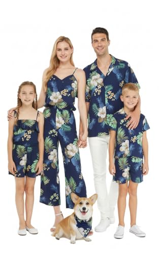Image of Matchable Family Hawaiian Luau Men Women Girl Boy Clothes in Pineapple Garden Navy