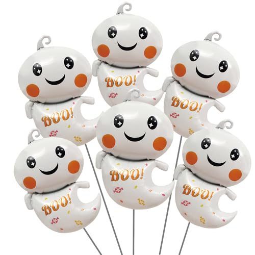 Oarkive DFE56GRT3 Halloween Balloons Ghost Balloons Cute 6Pcs Boo Balloons Halloween Foil Balloons Halloween Mylar Balloons Ghost Party Supplies Favors thumb #2